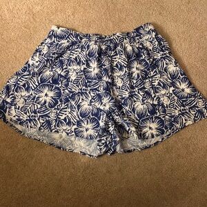Hollister Blue & White Tropical Print Flowing Fit Shorts w/Elastic Waist Size M